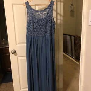David’s Bridal blue steel bridesmaids dress, Sz 18